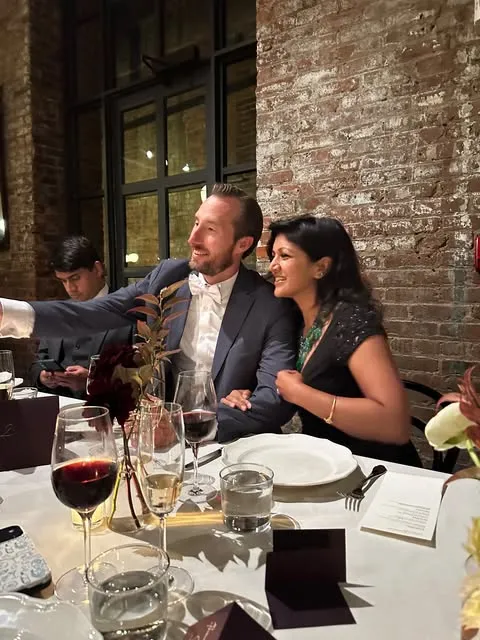 Jeremy at a dinner table with a companion, from his October 2026 Instagram post