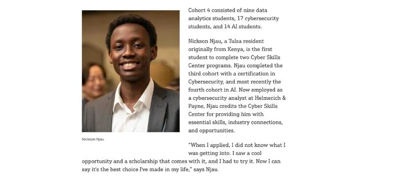 Nickson Njau's graduate profile from the Cyber Skills Center.